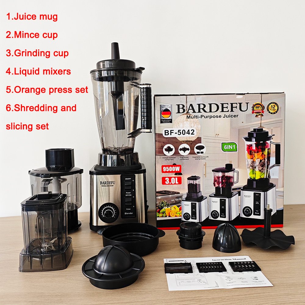 New 6 In 1 3L 9500W Heavy Duty Multifunctional Blender and Juicer Commercial or Home EU UK Smoothie Blender Mixer Machine