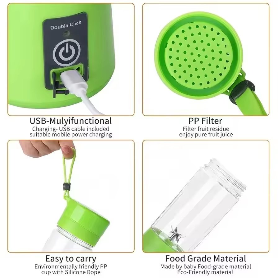 Waterproof High Speed Mixer Portable Fruit Juicer Ice 6 Blade Mini Home USB Rechargeable Portable Blender for Shakes Smoothies