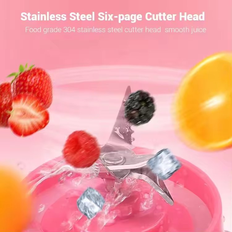 Waterproof High Speed Mixer Portable Fruit Juicer Ice 6 Blade Mini Home USB Rechargeable Portable Blender for Shakes Smoothies