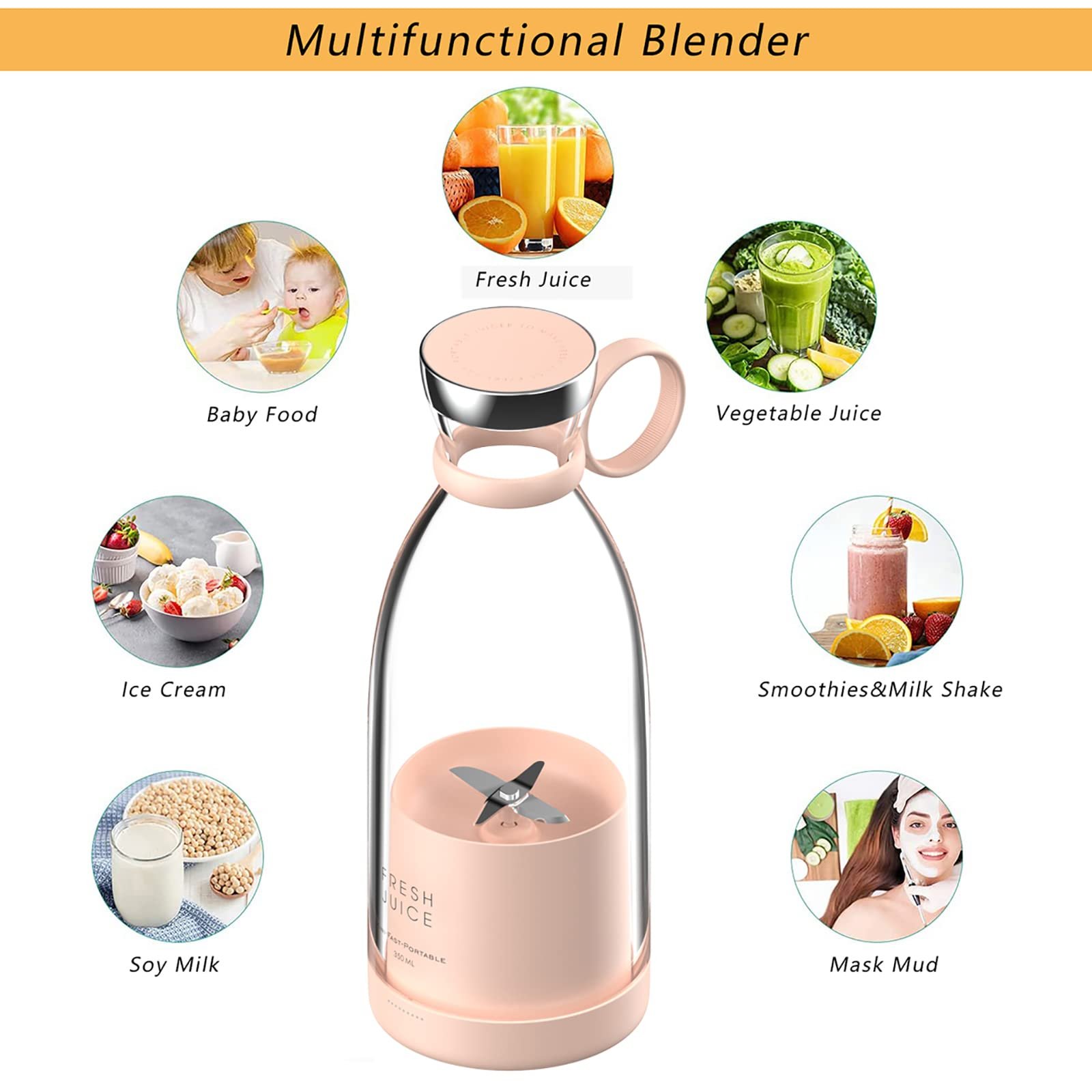 350ml Portable Juicer USB Rechargeable Wireless Blender Machine Mixer Mini Maker Fast Food Processor Mobile Mixer