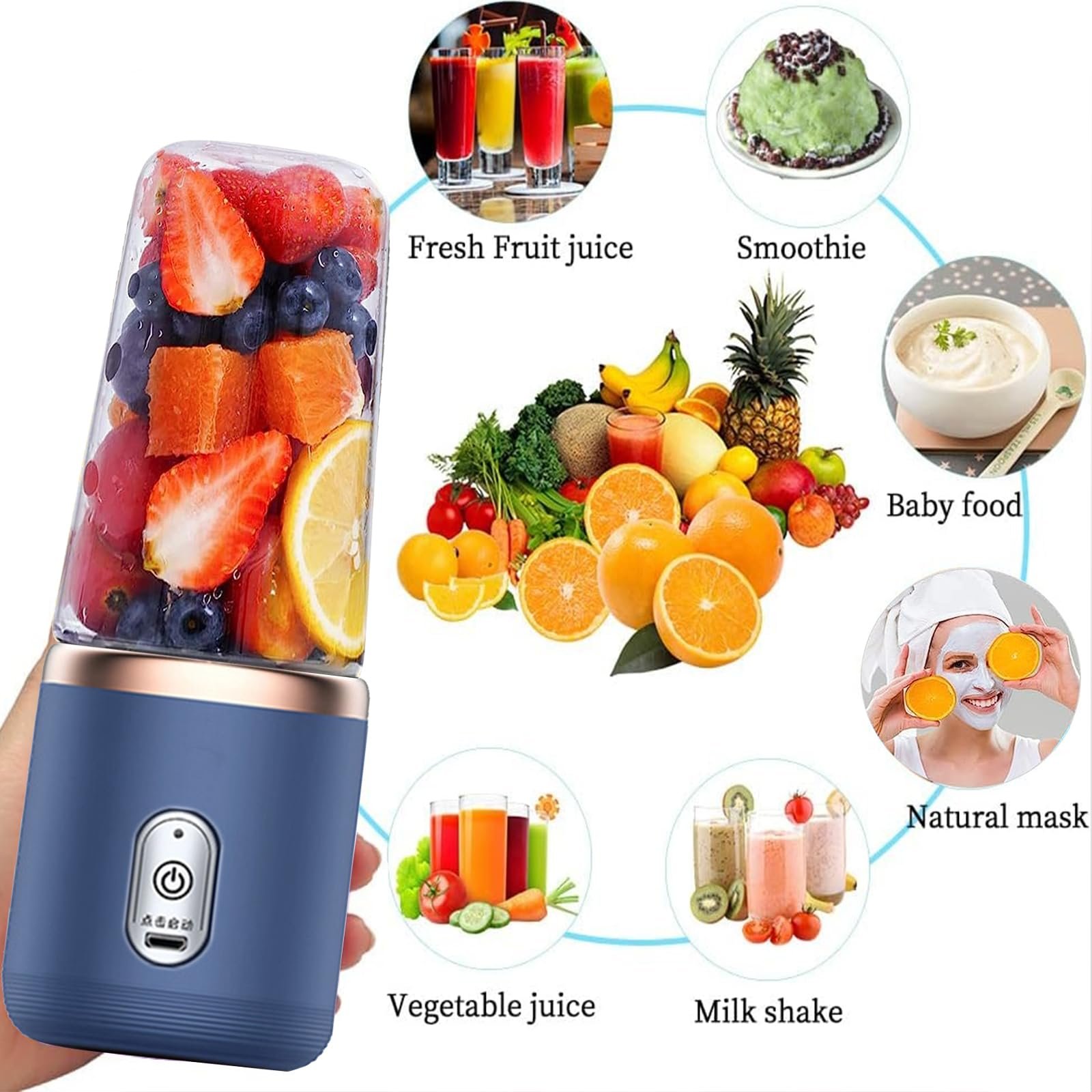 Fashion Portable Blender USB Rechargeable Plastic Juice Cup 400ml Mini Fast Portable Blender