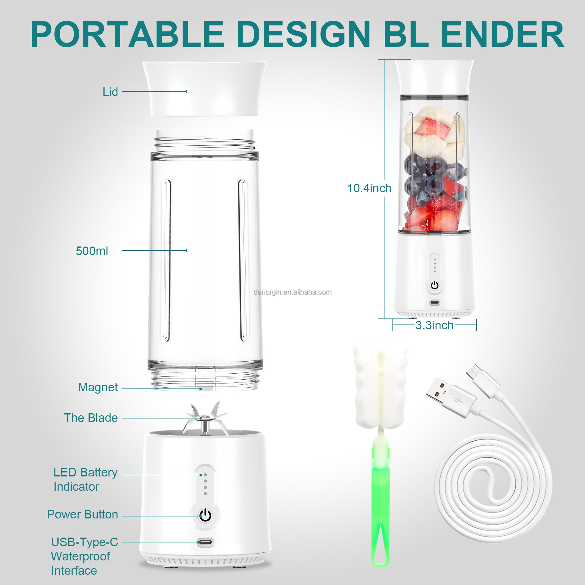 Mini Juicer Blender BPA Free Safety Lock USB Charging Blender 4000mAh Battery Electric Blender