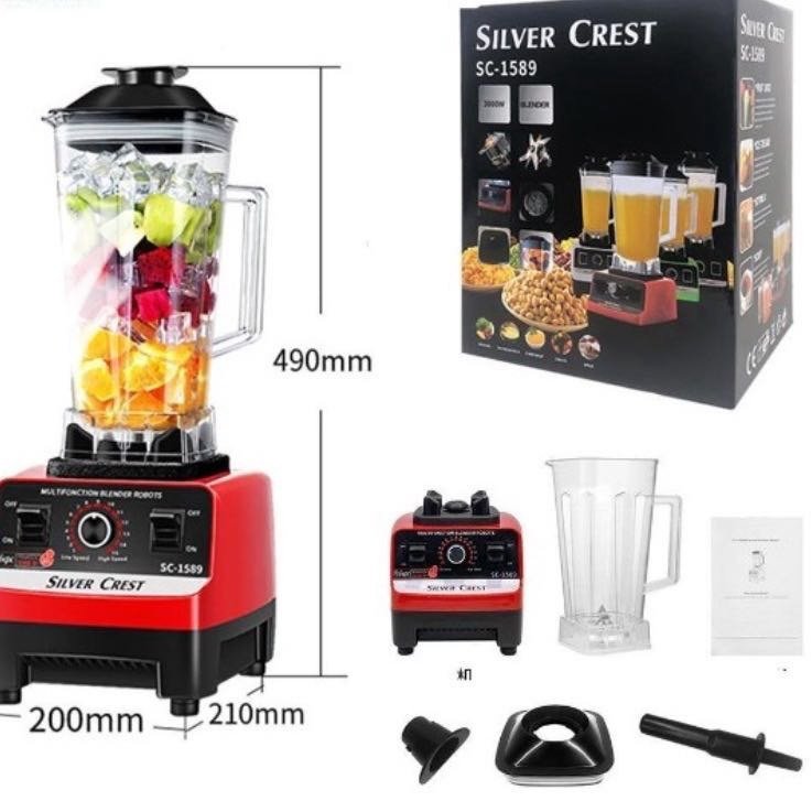 USB High-Speed 4500 RPM Commercial Silver Crest Blender 2L Capacity 2-in-1 Industrial Ice Fruits Breaking Machine Household Use