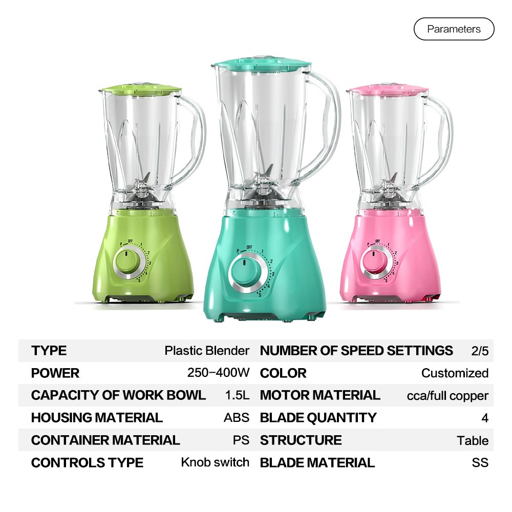 Small Home Appliance 1.5L Unbreakable Jar Electric Fruit Mixing Grinder Blender For Baby Food With Stainless Steel Blades