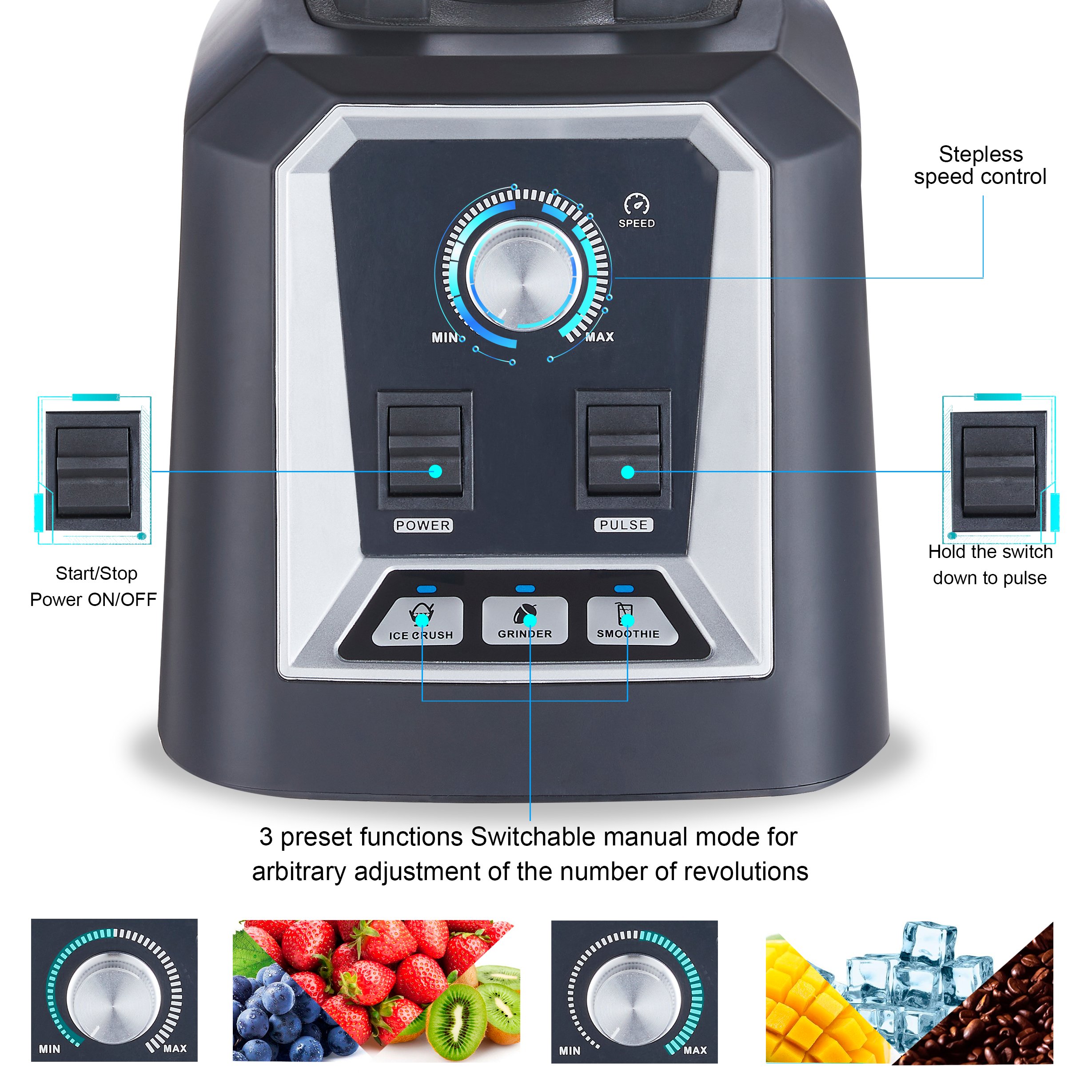 BioloMix Blenders for Kitchen 2200W Professional Countertop Blender with 2L Pitcher Smoothie Blender Maker