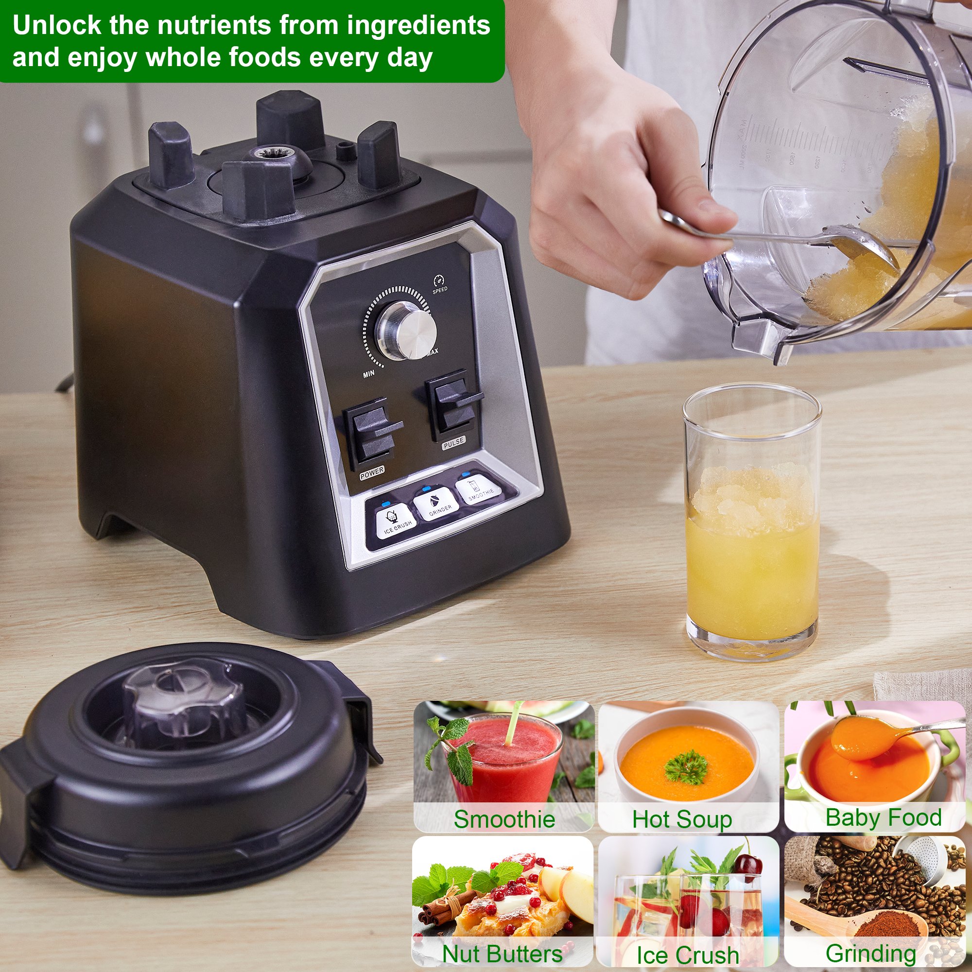 BioloMix Blenders for Kitchen 2200W Professional Countertop Blender with 2L Pitcher Smoothie Blender Maker