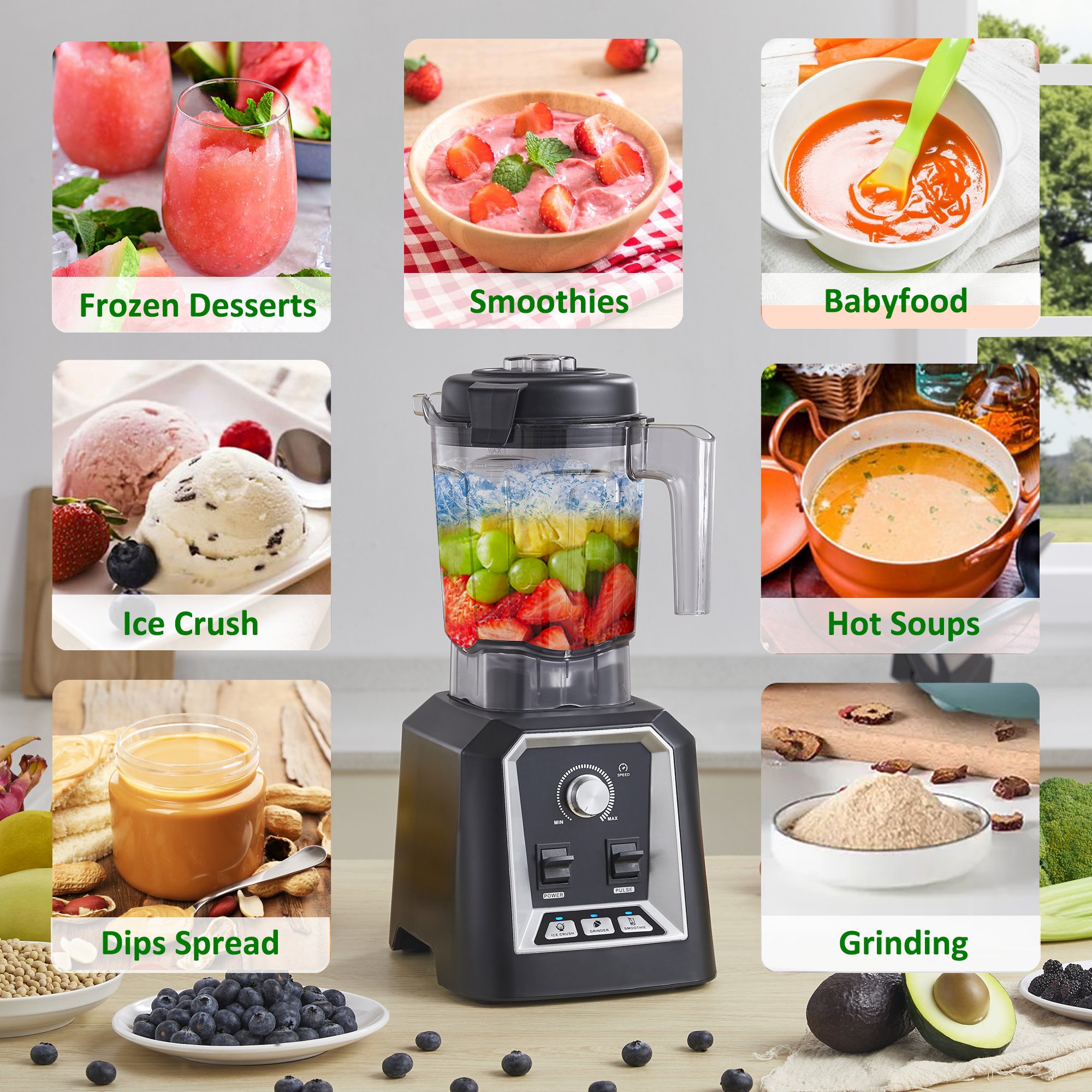 BioloMix Blenders for Kitchen 2200W Professional Countertop Blender with 2L Pitcher Smoothie Blender Maker