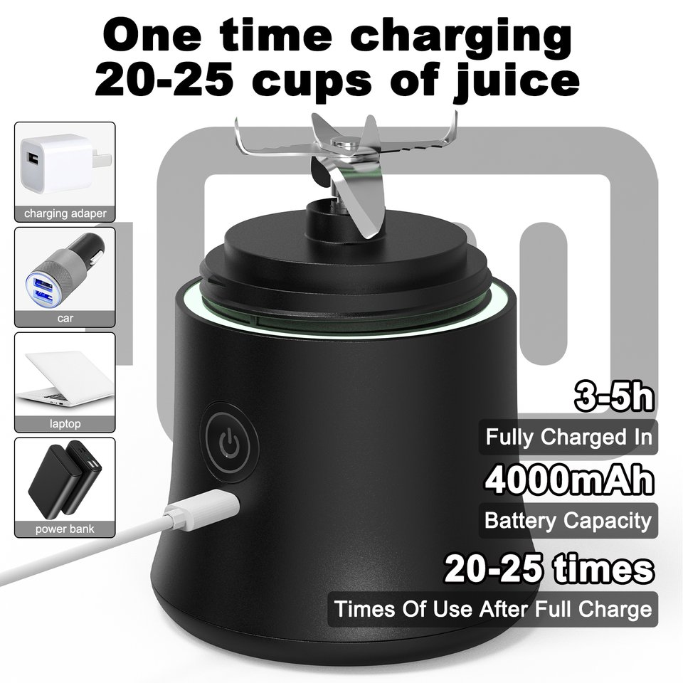 2024 Big Capacity New Product Idea Unique Design 600ml Portable Personal Black Blender Waterproof For Home Use With Drink Lid