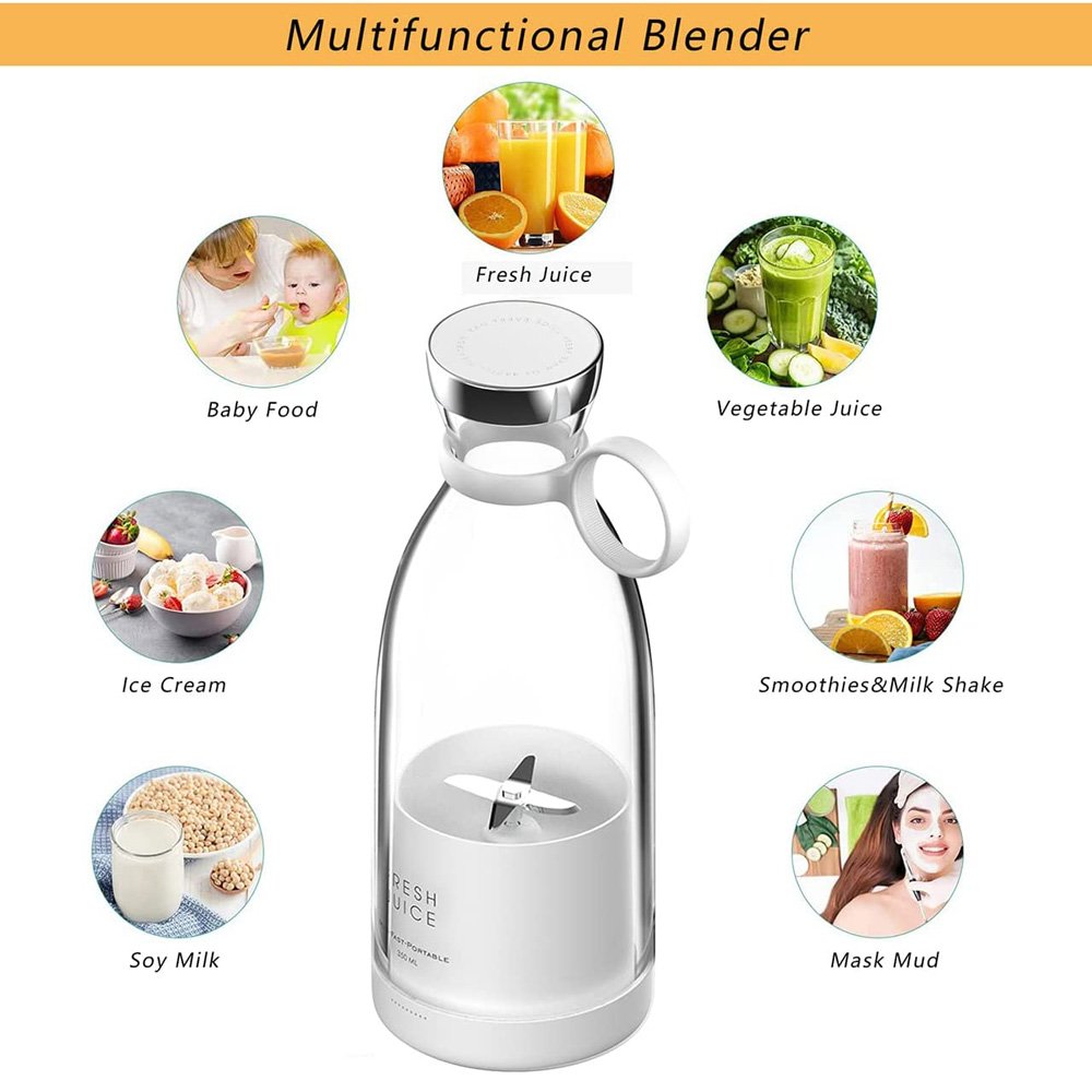 Custom Private Label 380ml Mixer Wireless Charging USB Rechargeable Fresh Fruit Juicer Bottle Portable Blender With Cup