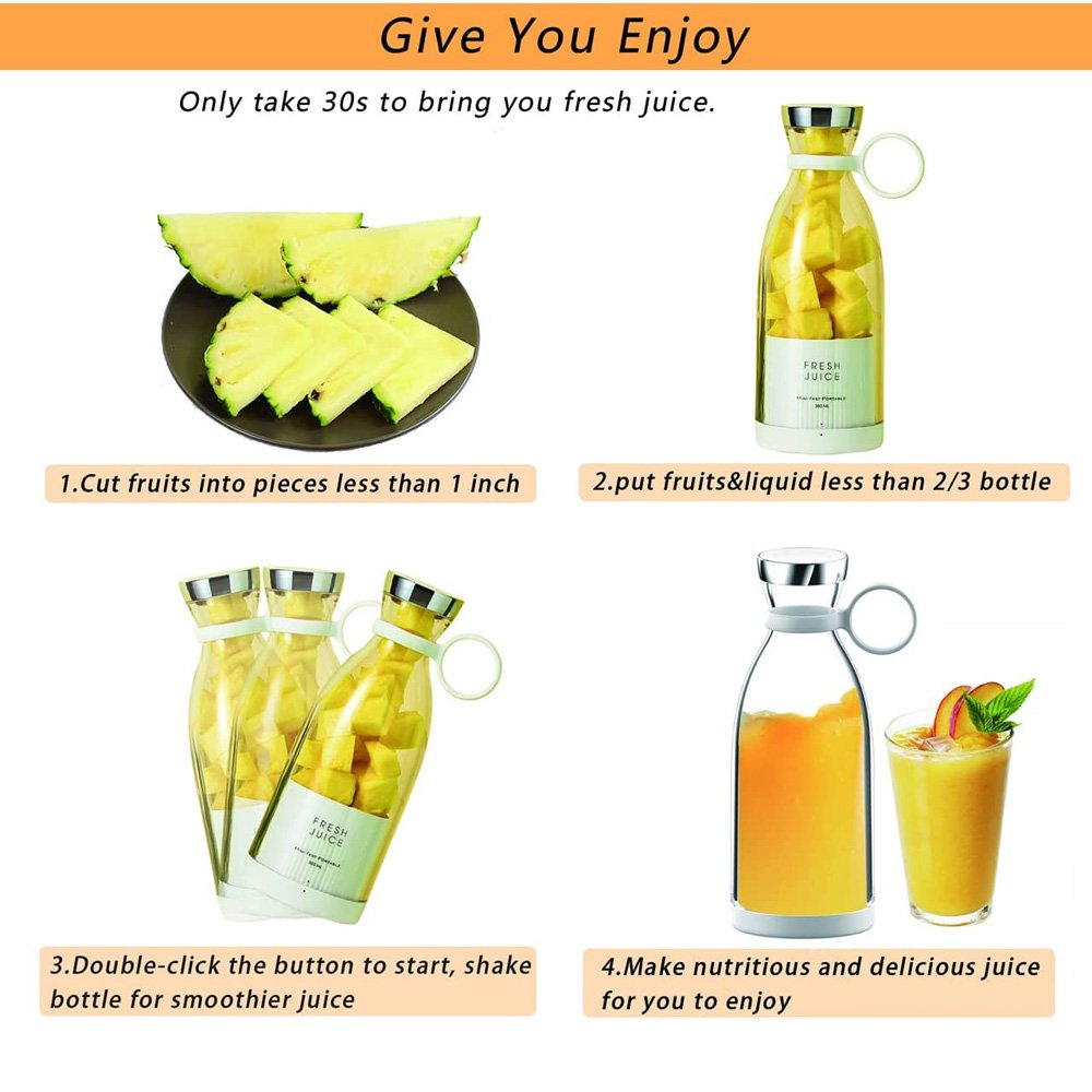 Custom Private Label 380ml Mixer Wireless Charging USB Rechargeable Fresh Fruit Juicer Bottle Portable Blender With Cup
