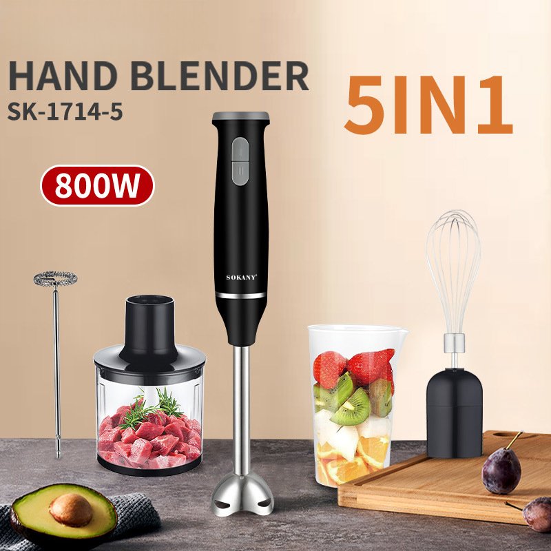 Magical 5 In 1 Immersion Hand Stick Blender Mixer Includes Chopper And Smoothie Cup Stainless Steel Ice