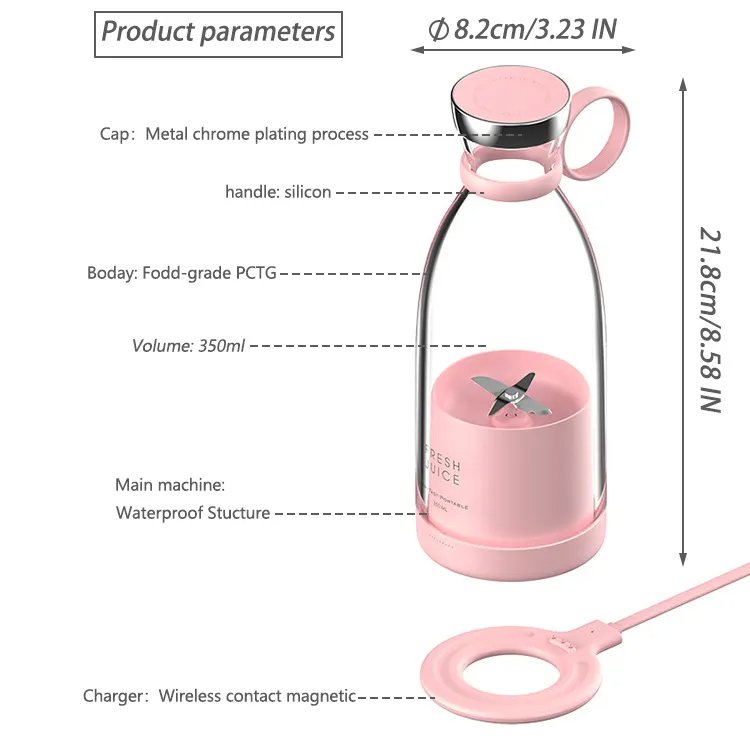 350ml Kitchenware Smoothies Juice Mixer Wireless Charging Electric Fast Fresh Juice Summer Portable Blender