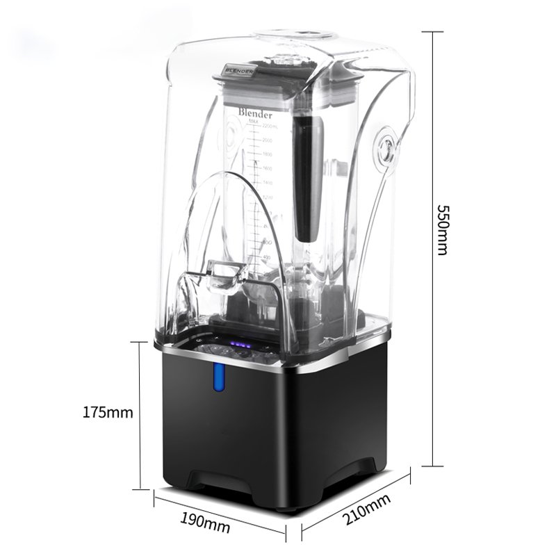High Speed Commercial Blender Sound Insulation Design Heavy Duty Ice Crushing Smoothie Machine Electric Plastic Stainless Steel