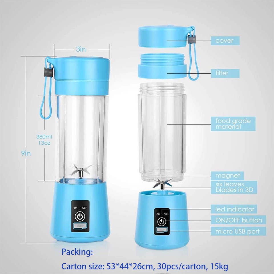 2023The New Personal Electric Mini Ice Bottle Blender Home USB 6 Blades Juicer Cup Machine Portable Fruit Juice Blenders Plastic