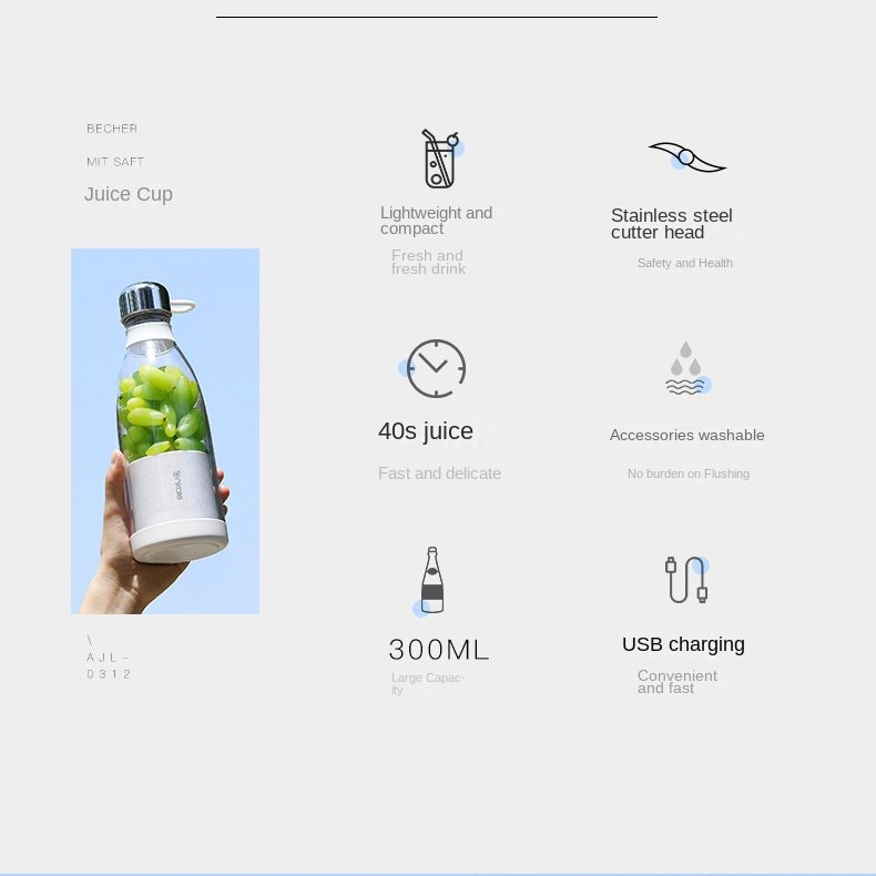 Hot seller 4-blade two-tone lid portable mini fresh juice mixer grinder water bottle 400ML blender