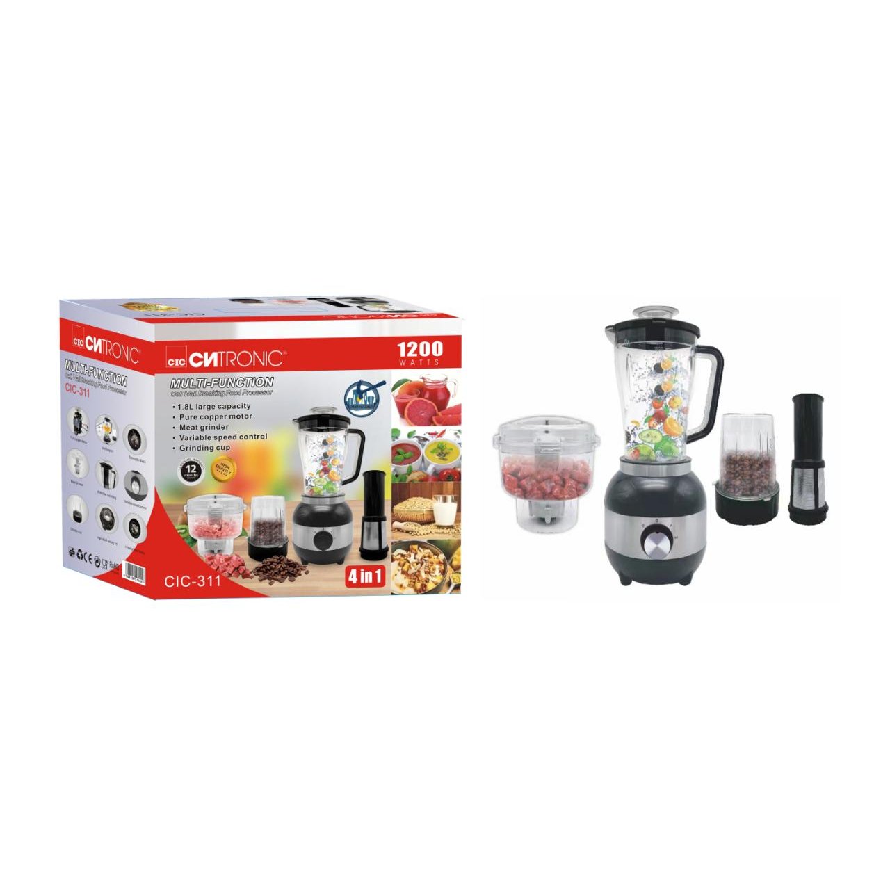 Hot sale Multifunction Kitchen Stainless Steel Electric Household Blender 1200W Food Processor Blender 4in1