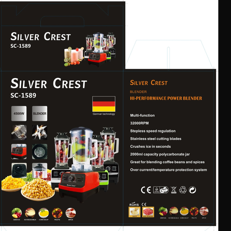 2 Cups 2L 2200W 3000w 4500w 9520 Motor Multifunction Commercial Blenders Ken Wood Silver Crest Blender