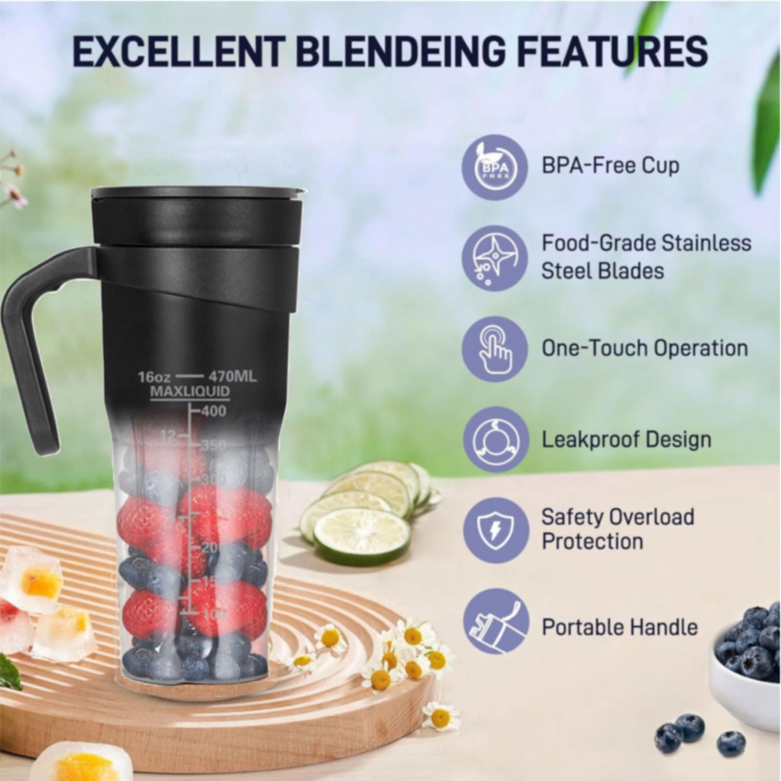 Top Quality Portable Blender Cup Bottle Usb Rechargeable 460ml 6 Blades Fruit Mixer Hand Juicer Blender For Outdoor Sport Travel