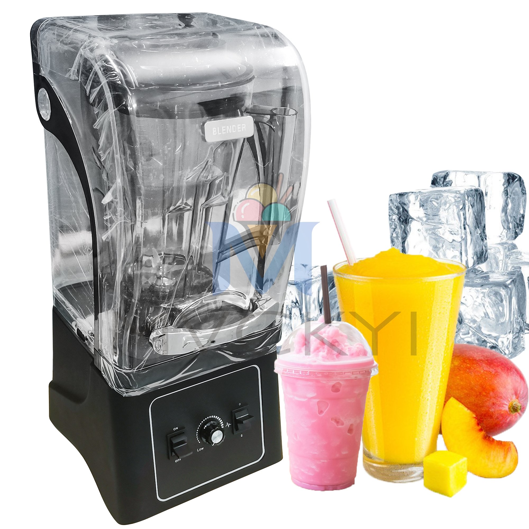 Mvckyi Commercial High-speed Blender With Shield Quiet Sound Enclosure Countertop Fruit Mixing Machine Portable Smoothies Maker