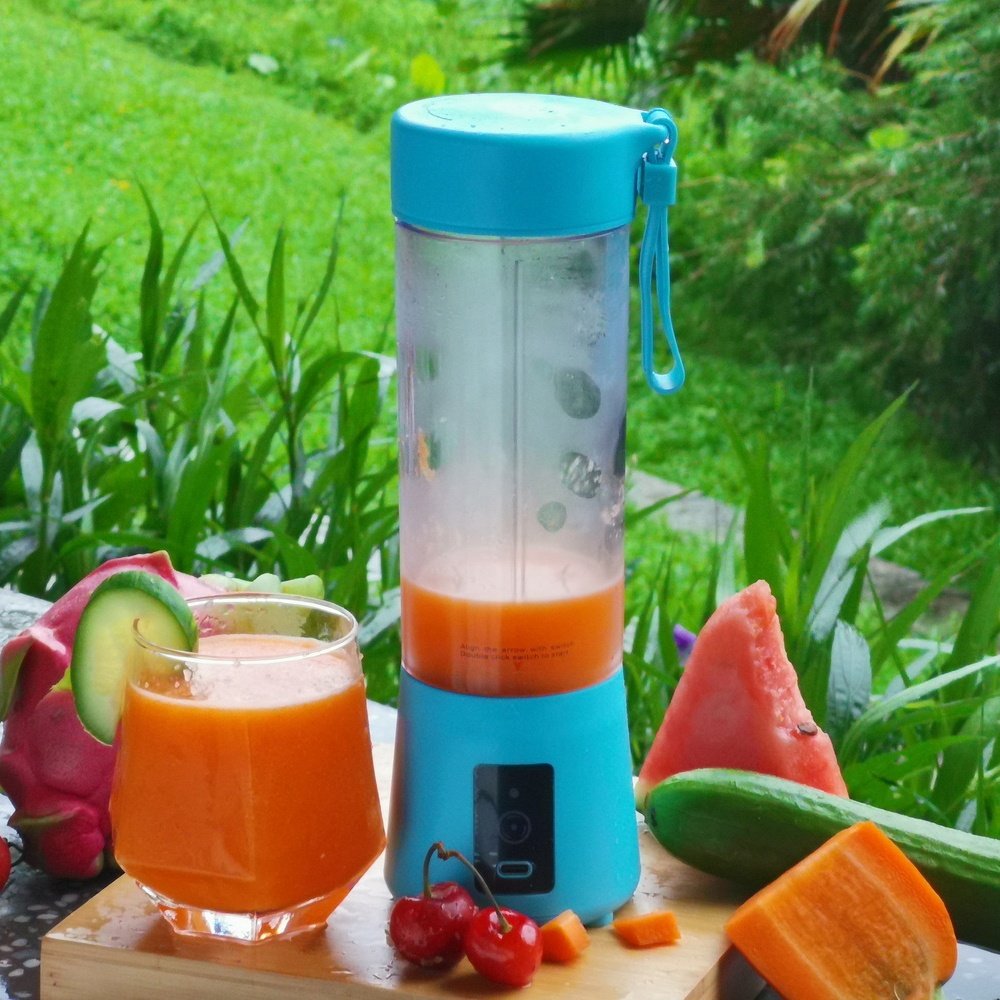 Stainless Steel Wireless Push Button Car Outdoor Portable 400ml Personal Blender 6 Blades Mini USB/Battery-Powered Juicer