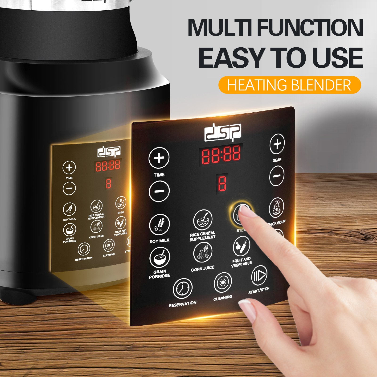 DSP Professional Ice Crusher Commercial Smoothies Heating Citrus Juicer Blend Low Noise Maker Cooking Drinking Electric Blender