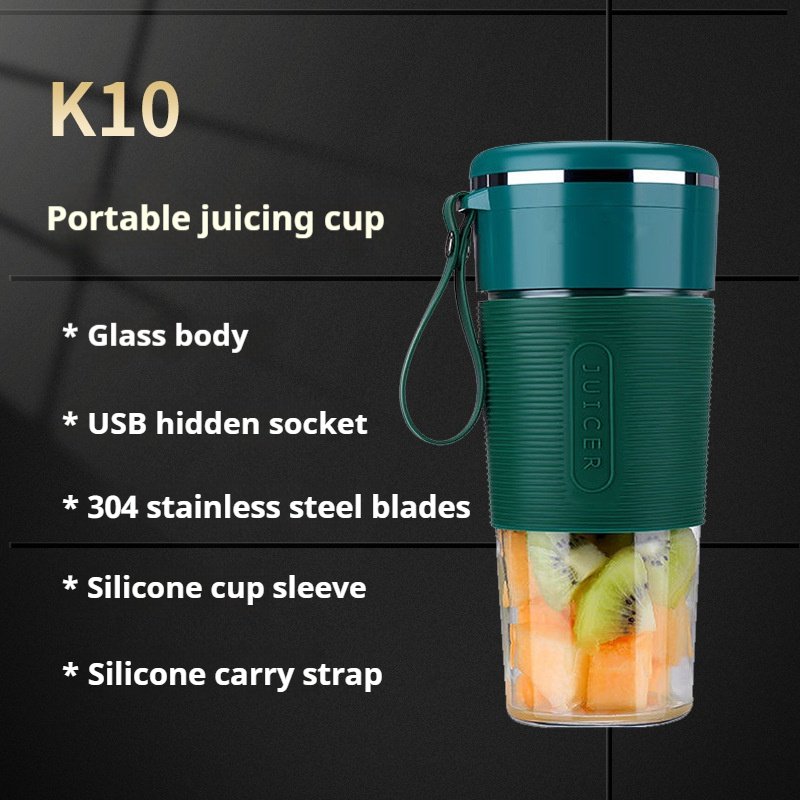 10OZ rechargeable mini Glass electric Portable Blender 4-6 Blades on-the-go personal Blender for Shakes & Smoothies with straw