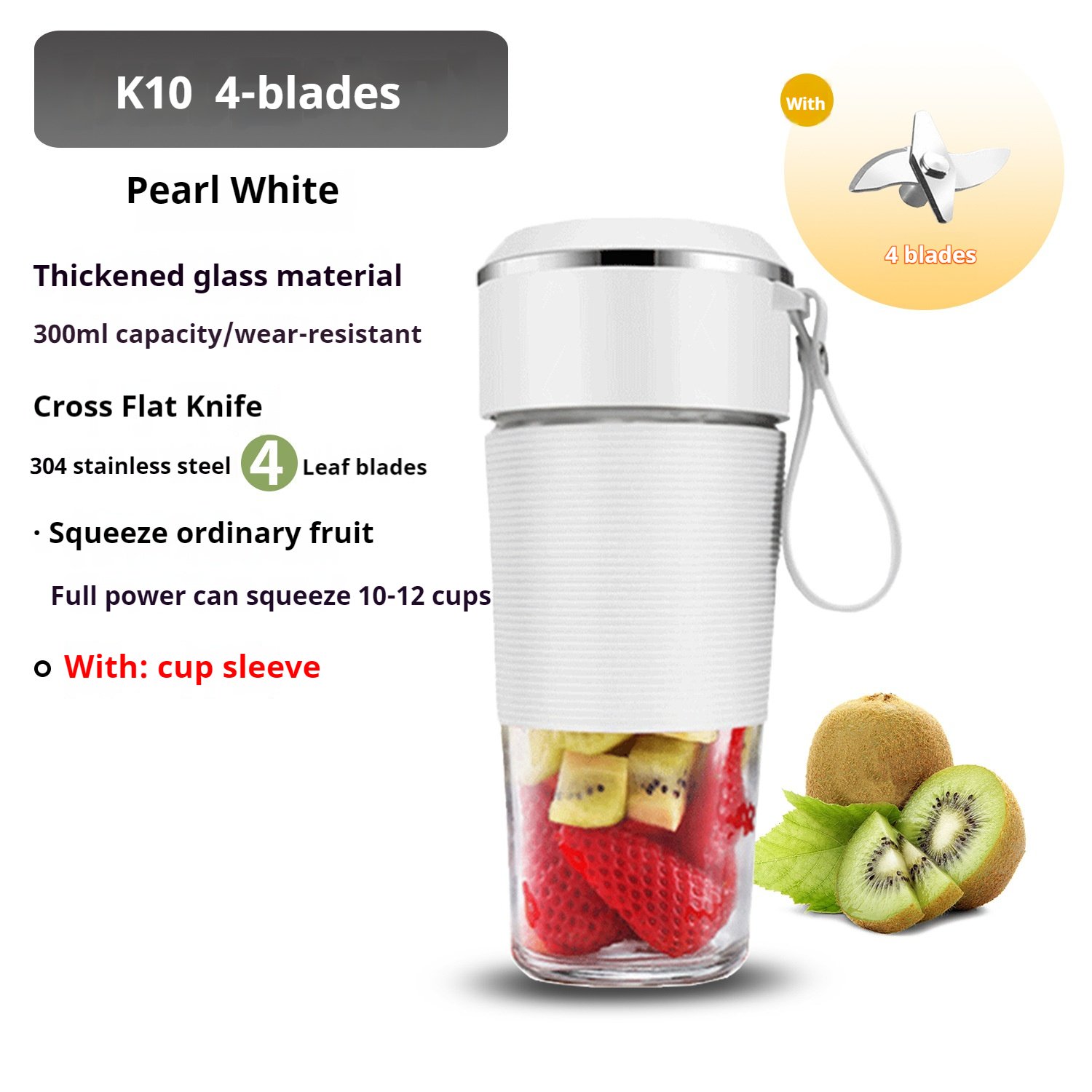 10OZ rechargeable mini Glass electric Portable Blender 4-6 Blades on-the-go personal Blender for Shakes & Smoothies with straw