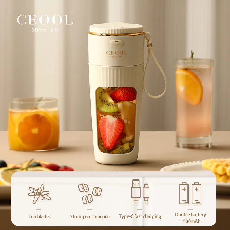 Creative Design Portable Blender and Mixer 10 Blades Batidora Licuadora Portatil USB Rechargeable Fresh Juicer Bottle With Straw