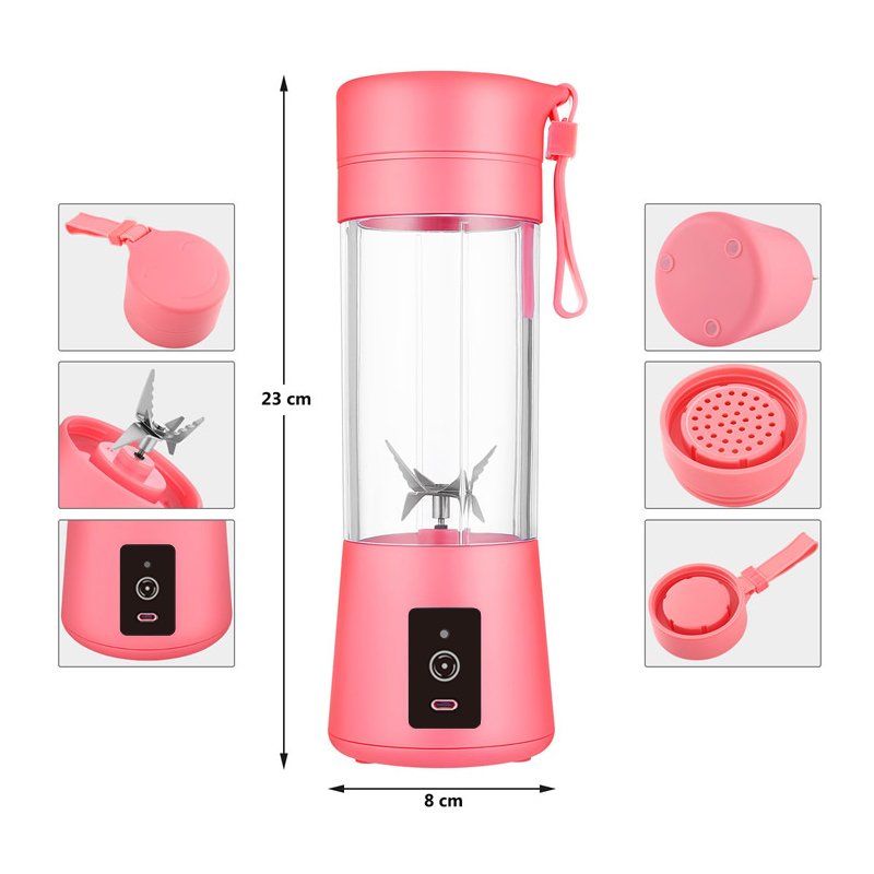 Portable 2000mAh Mini Smoothie Blender Small Kitchen USB/Battery Power Source Stainless Mixing Bowl Push Button Outdoor Travel