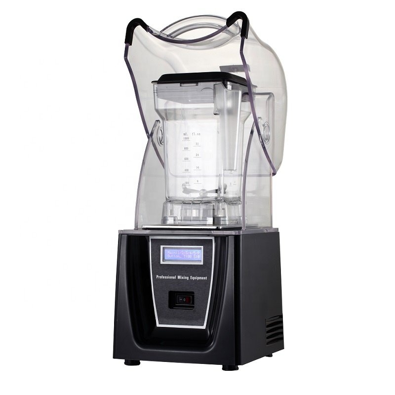 Commercial Blender with Built-in Sound Enclosure Shield, Heavy Duty 8-speed, Multifunctional 2-in-1 Wet Dry Blades, 1 Liter Jar