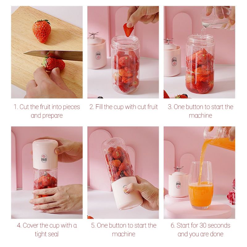 JR Personal Electric Mini Fruit Juice Bottle Blender Home USB Rechargeable 6 Blades Juicer Cup Machine Fruit Blender Mixer