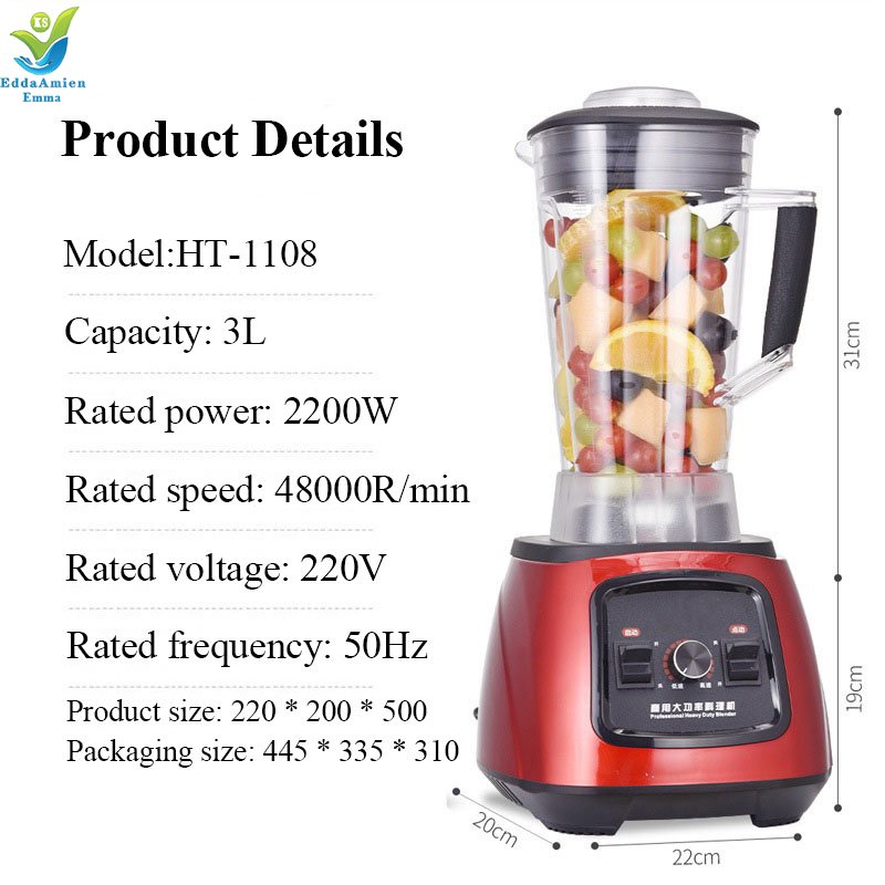 2L -6L Commercial Grade Timer Blender Mixer Heavy Duty Automatic Fruit Juicer Food Processor Smoothies Blender