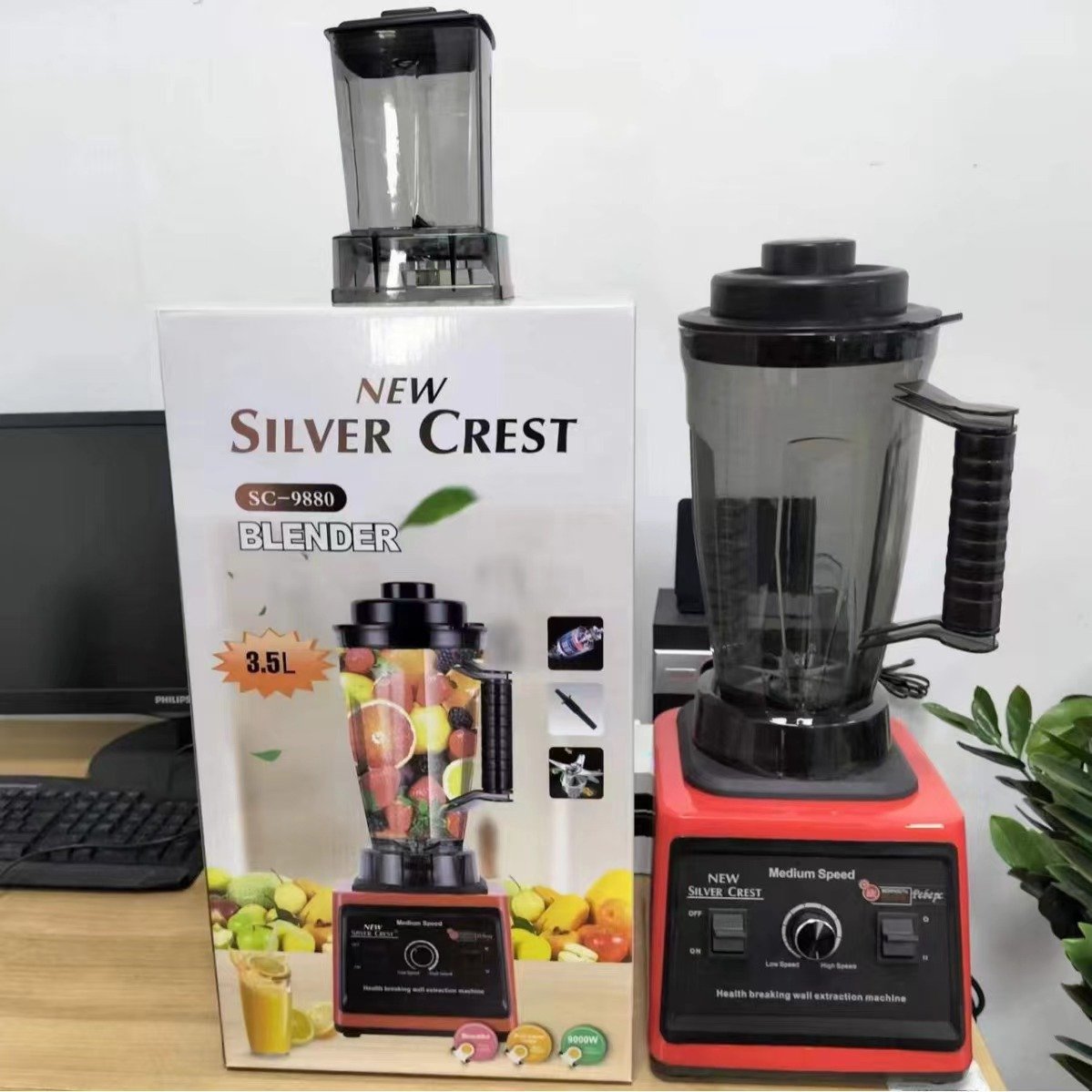 Multifunctional 2 in 1 8000w Professional Heavy Duty Commercial Mixer Smoothie Juicer Food Processor Silver Crest Blender