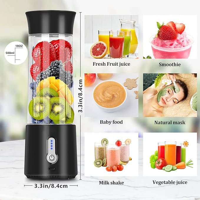 Portable Blender for Shakes and Smoothies 500ml Electric Juicer 4000mAh Smoothie Blender with BPA-Free Material US Bblender