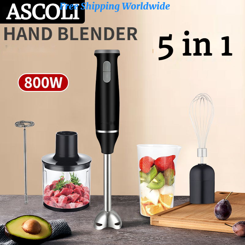 5-in-1 800W Handheld Immersion Blender with Stainless Steel Stick Blender,Beaker,Chopper,Whisk and Frother,Juicers, Mixer