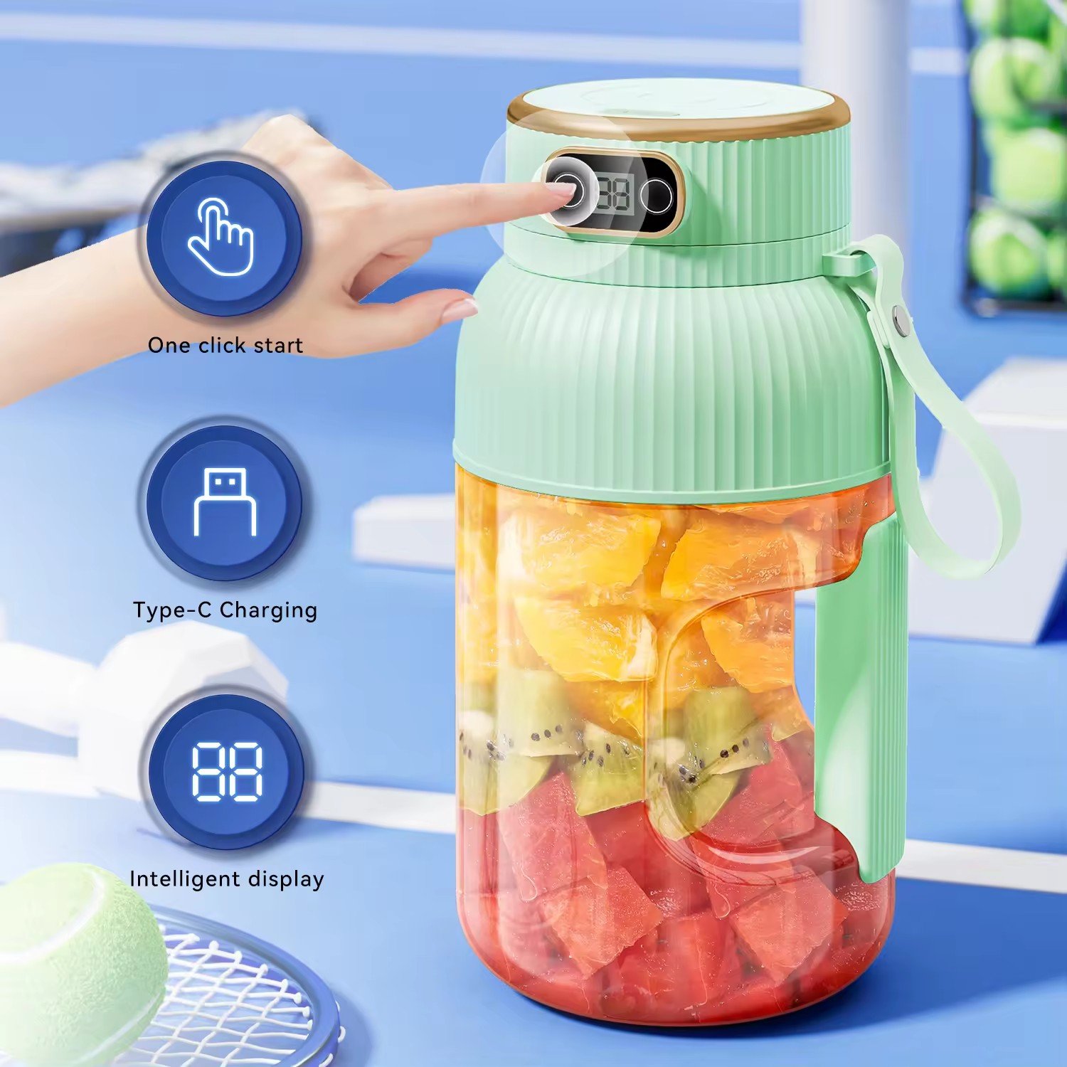 Electric Juice Cup 1.5L Large Capacity USB Type-C Sports Fruit Mixer Blender Portable Milkshake Smoothie Juicer Blender