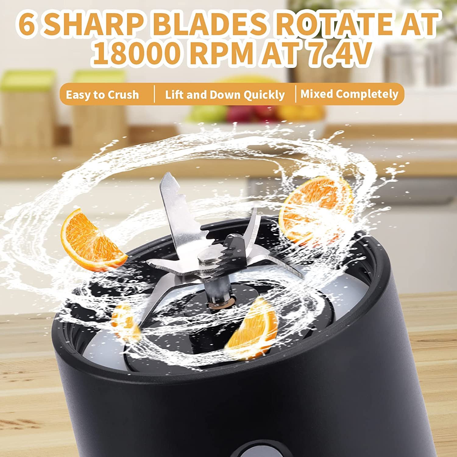 6 Blades Stainless Steel Kitchen Blender BPA Free USB Rechargeable Electric Blender Mixeur for Outdoor