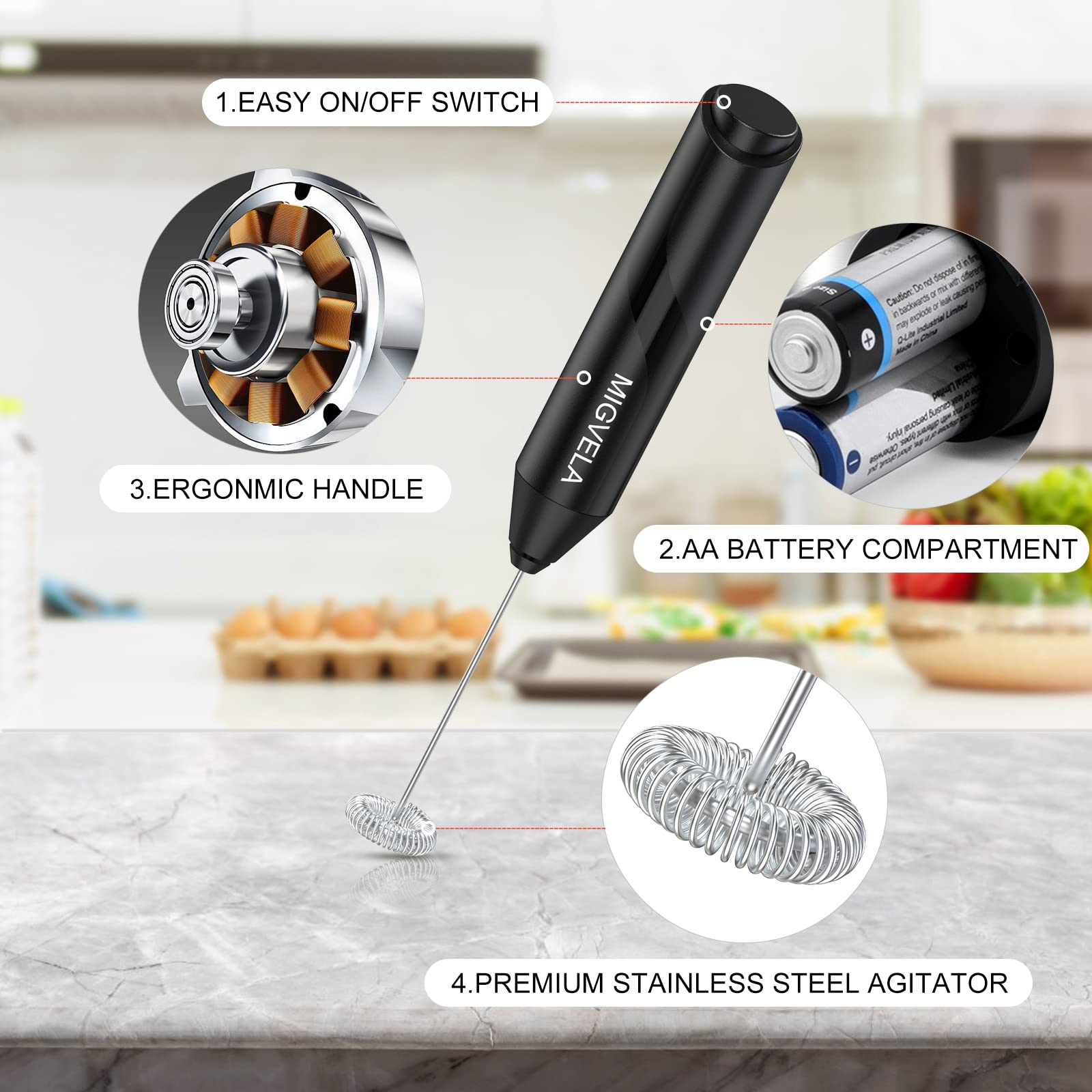 Hot Selling Portable Electric Milk Frother Whisk Drink Mixer Frother Battery Powered Electric Milk Frother With Stand