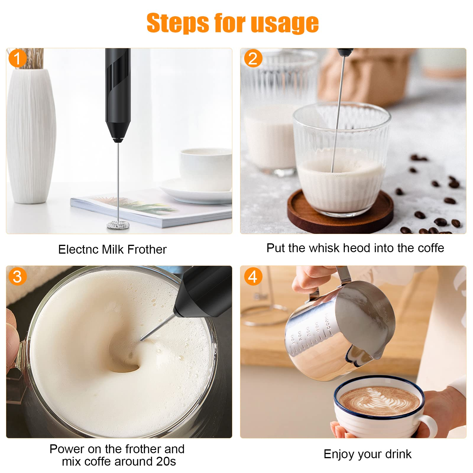 Hot Selling Portable Electric Milk Frother Whisk Drink Mixer Frother Battery Powered Electric Milk Frother With Stand
