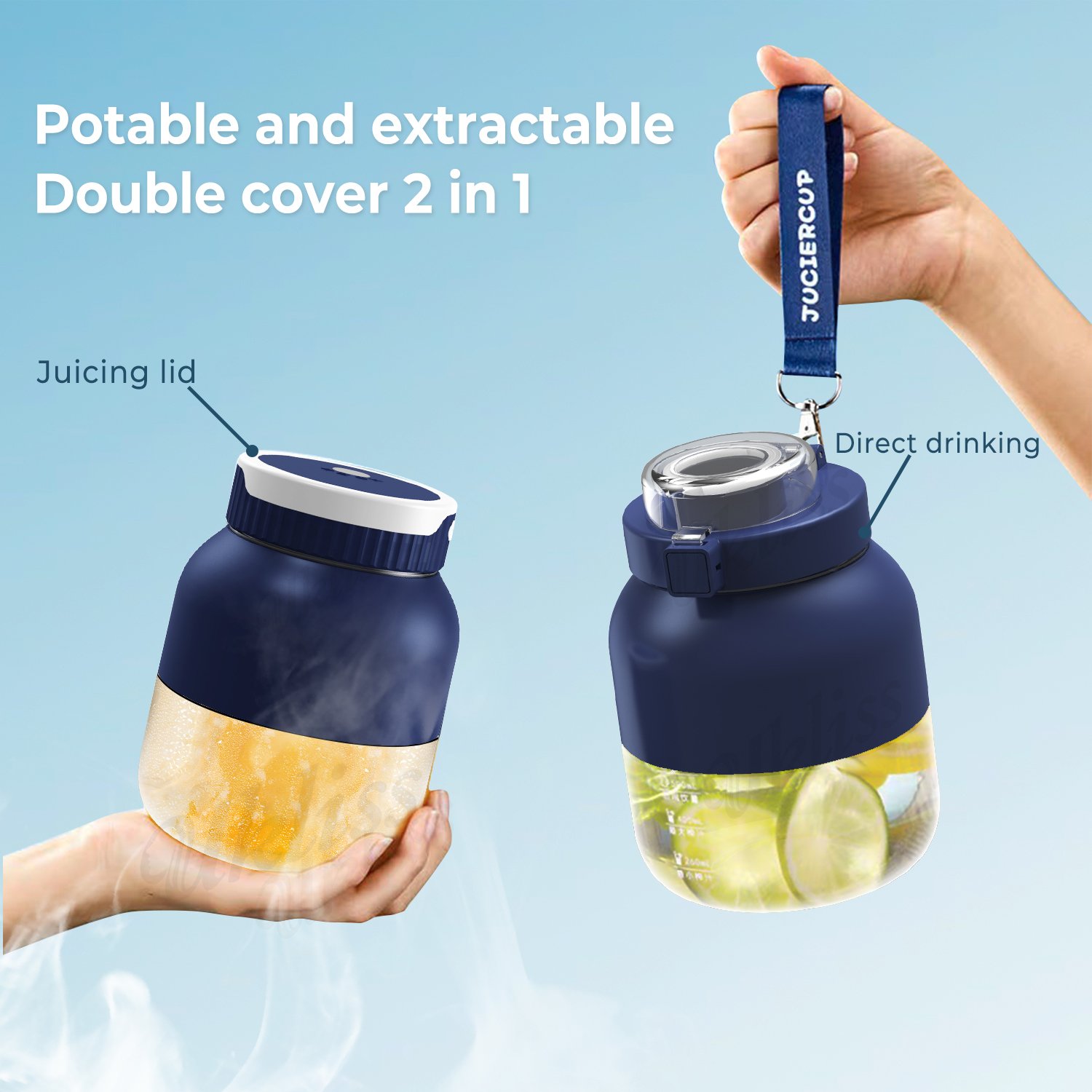 2 in1 Rechargeable Outdoor Juicer Portable Water Bottle Fresh Fruit Juice Blender