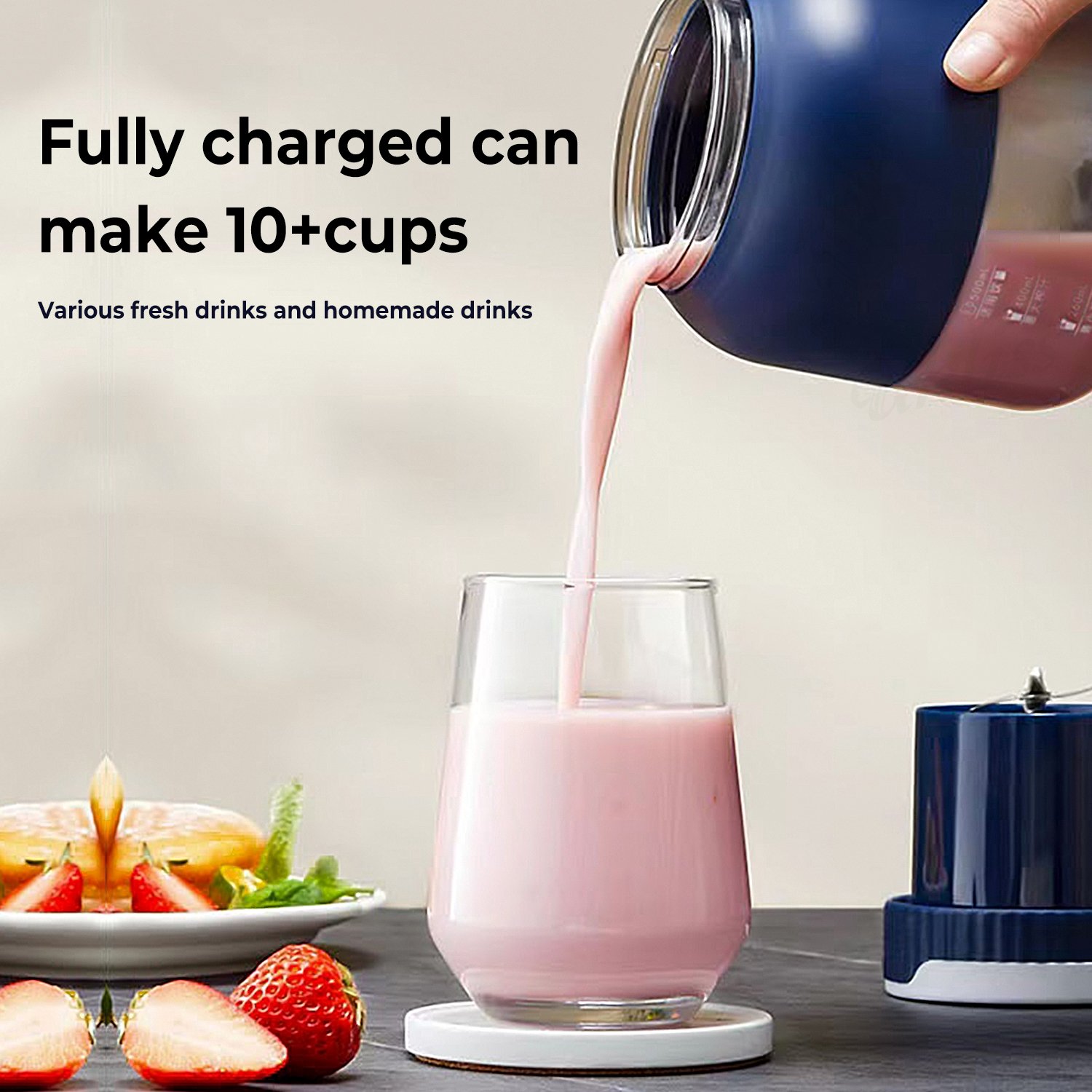 2 in1 Rechargeable Outdoor Juicer Portable Water Bottle Fresh Fruit Juice Blender