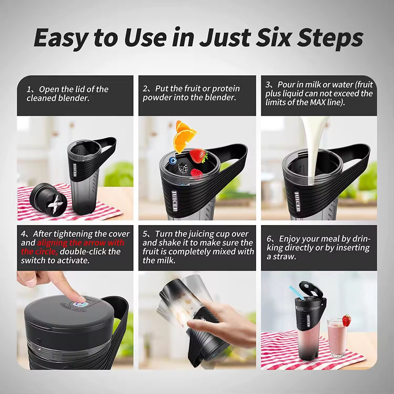 Portable Fresh Rechargeable Juicer Food Professionsor Mini Wireless fruit Smootie Juicer Portable Blender With straw