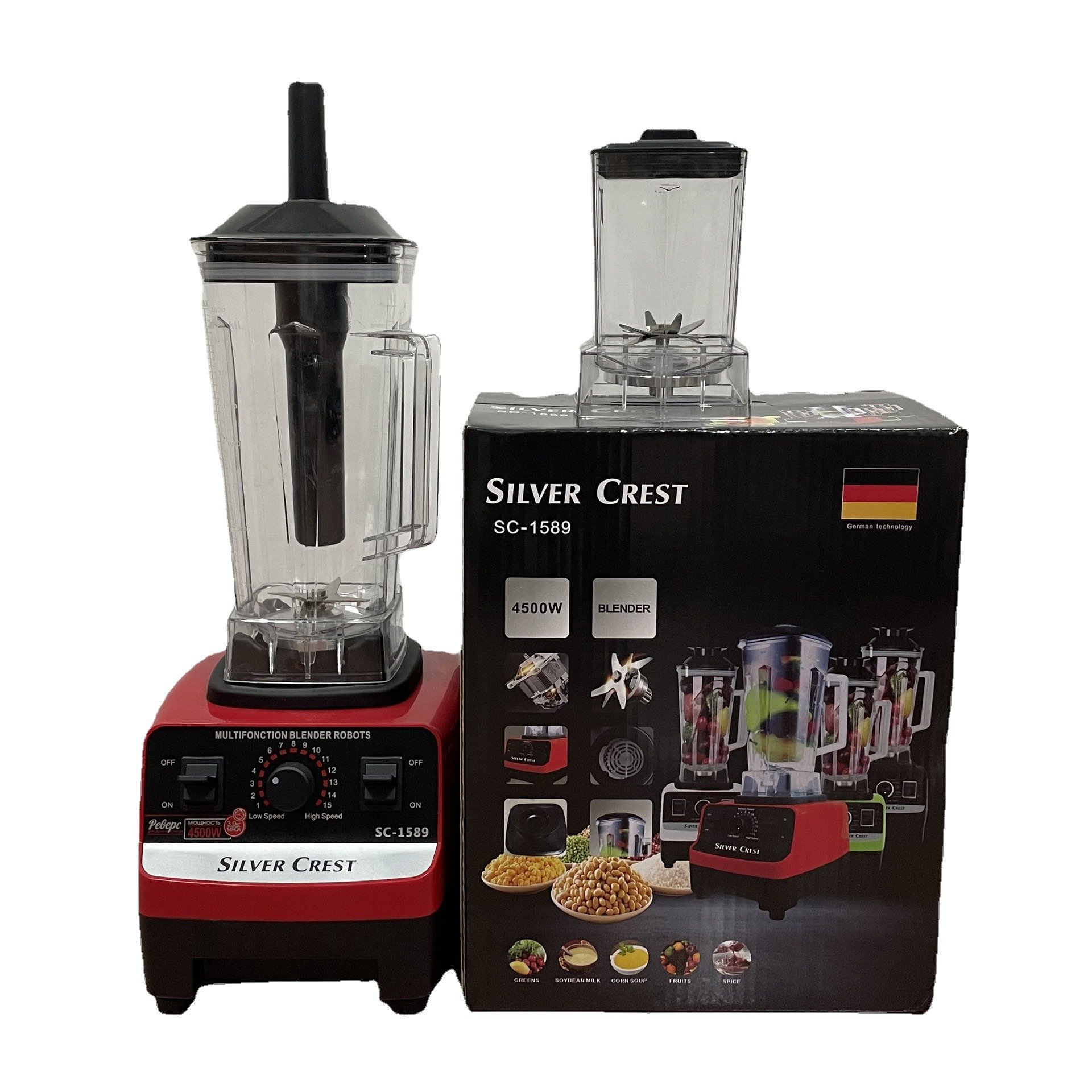 Wholesale 2 in 1 4500W Kitchen Appliances Silver Crest Blender 2L Large Capacity Commercial Blender With 650ml Mixer Grinder