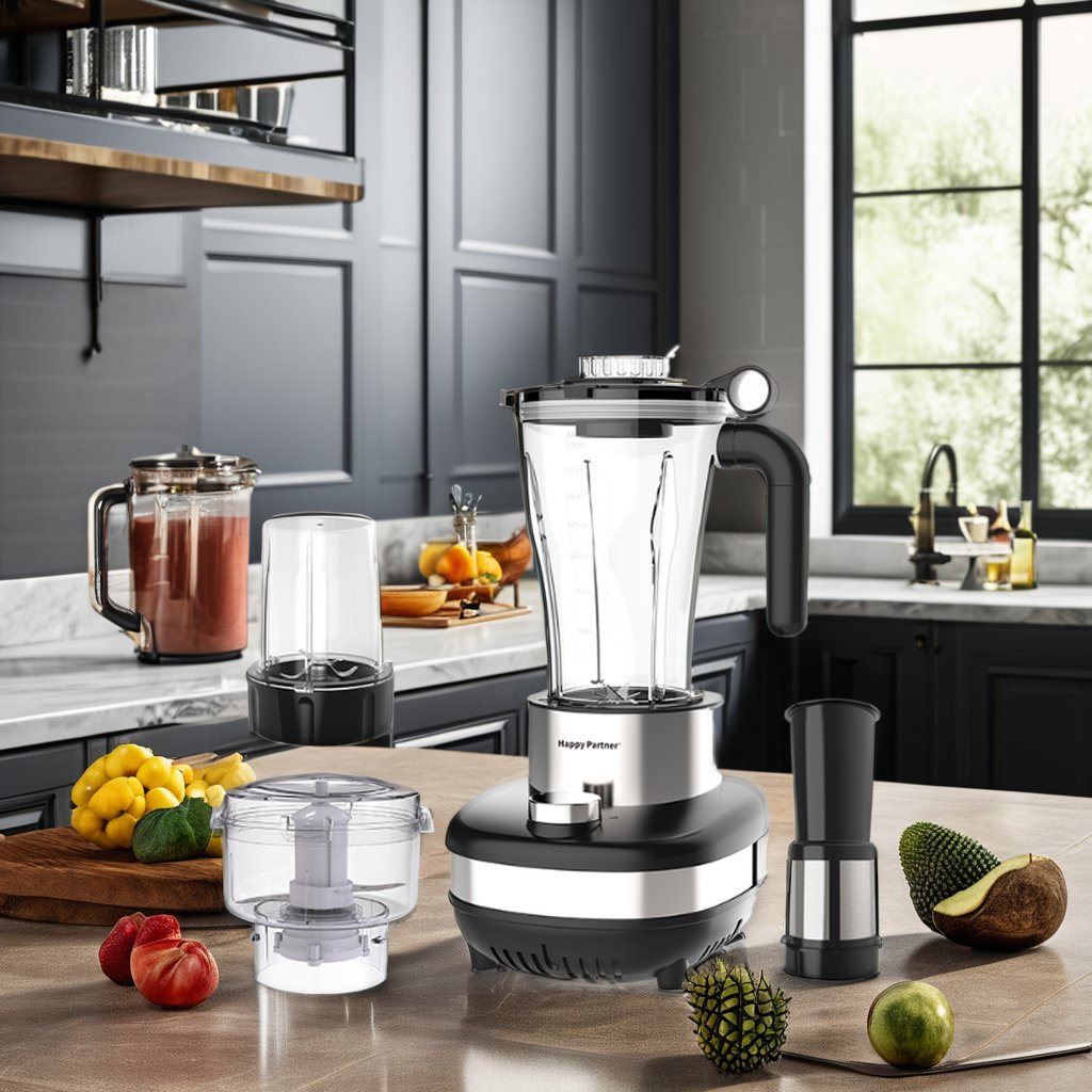 Happy Partner Heavy-Duty Electric Food Processor and Blender Multifunctional with Grinder Features Knob Controls ABS Mask