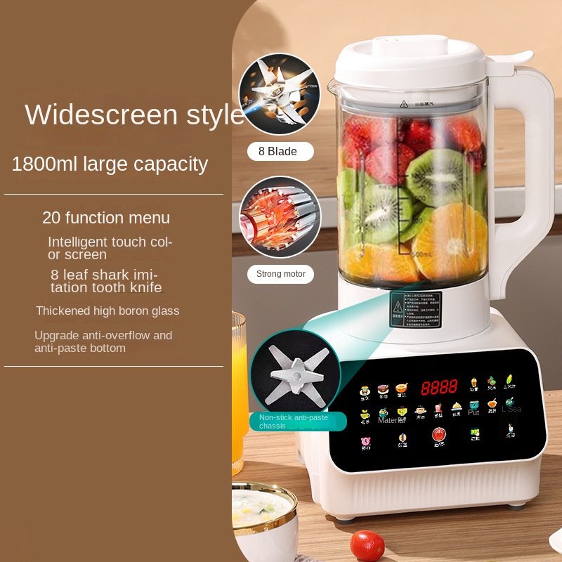 1.65L Multifunctional Electric Cooking Kitchen Blender Smart Home Blender Glass Plastic Steel Stainless Mixing Glass Gua White