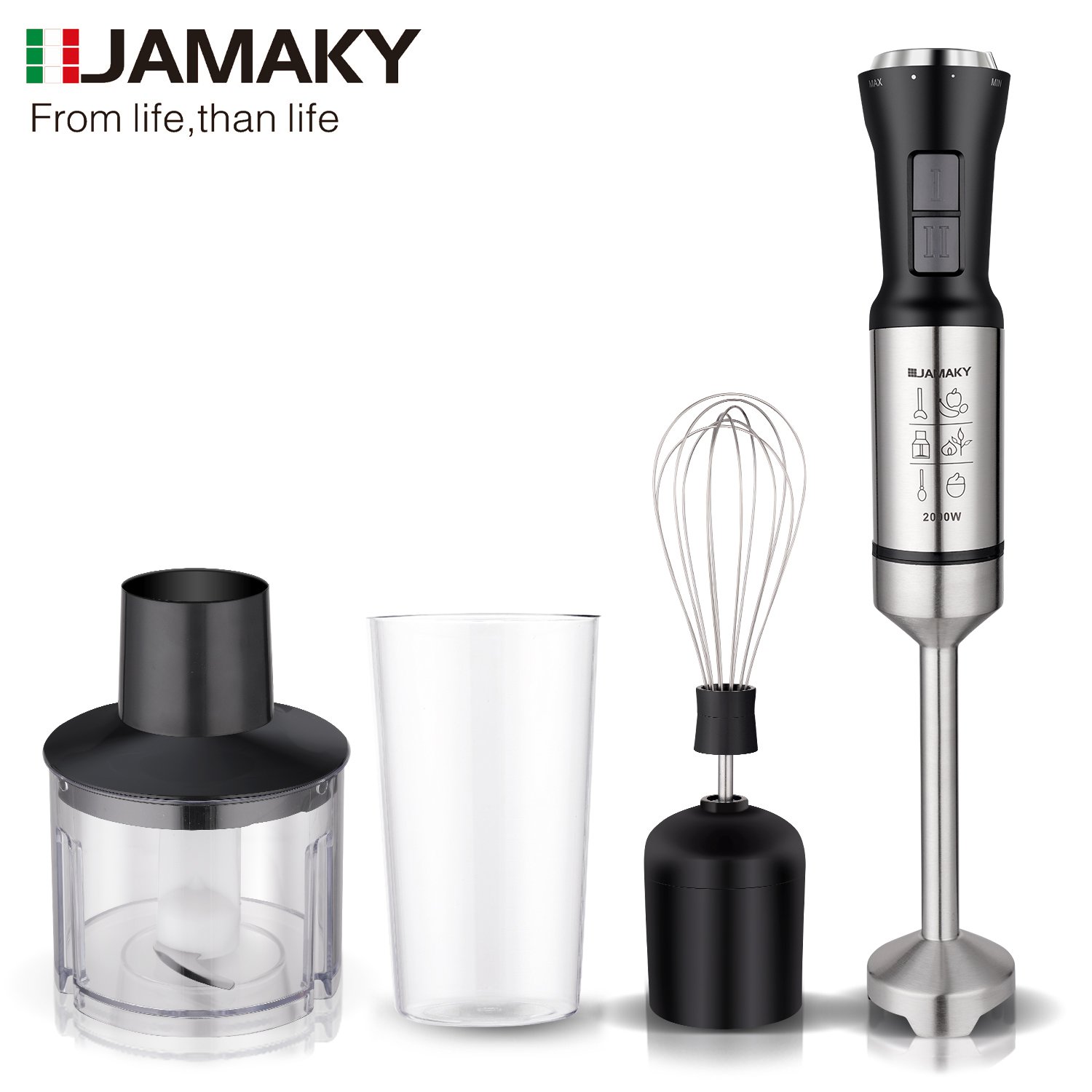 JAMAKY hot sale OEM professional Electric Food Mixer Machine Hand Held Blender for Kitchen Multi Speed 2000W 4 in 1 Blender Set