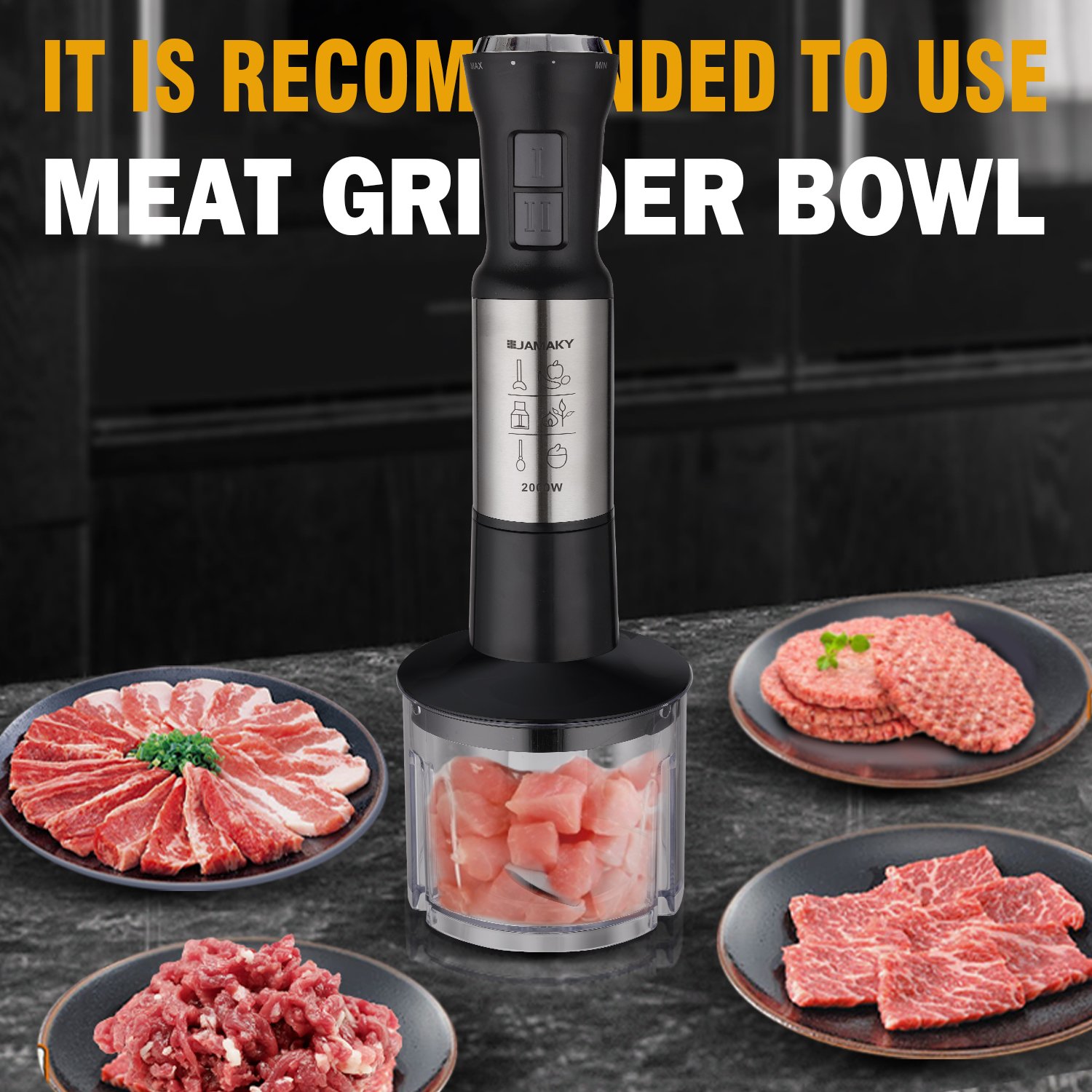 JAMAKY hot sale OEM professional Electric Food Mixer Machine Hand Held Blender for Kitchen Multi Speed 2000W 4 in 1 Blender Set