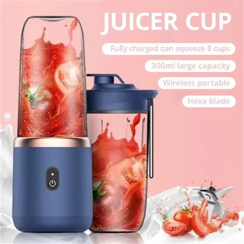 Blue/pink Portable Small Electric Juicer Blade Cup Juicer Fruit Automatic Smoothie Blender Kitchen Tool Stainless Steel Battery