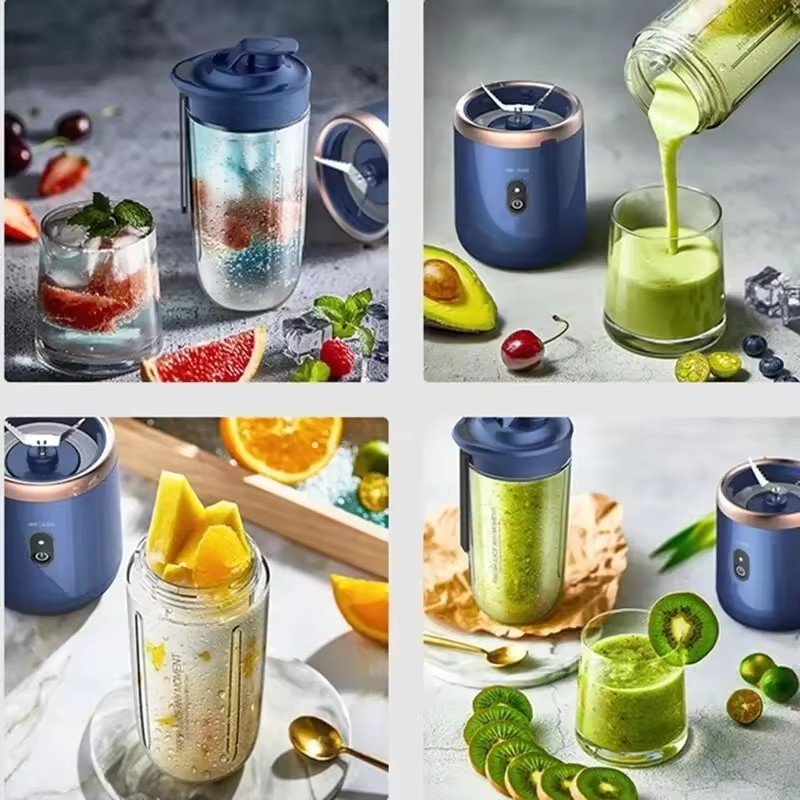 Blue/pink Portable Small Electric Juicer Blade Cup Juicer Fruit Automatic Smoothie Blender Kitchen Tool Stainless Steel Battery