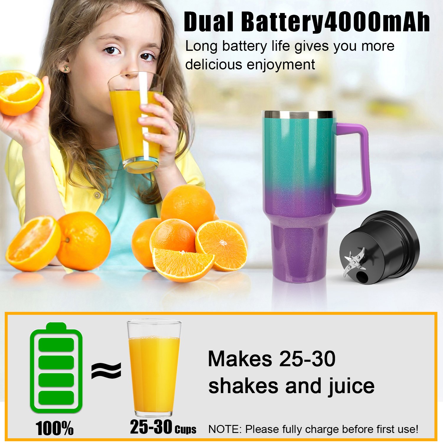 Custom logo 1.18L Stainless Steel Tumbler Straw Blender To Go 40oz Large Capacity Cup Anti-Stuck Portable Blender